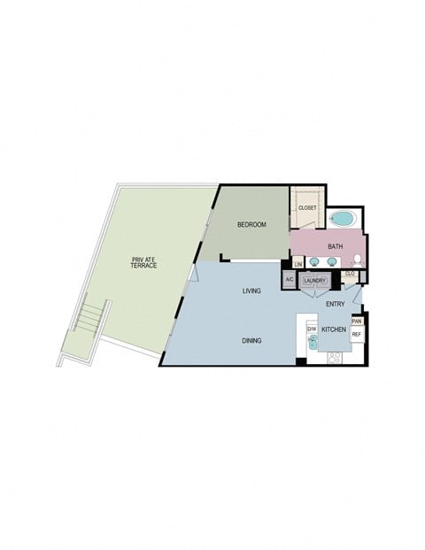 Floor plan for 1 bed, 1 bath, 988 sqft